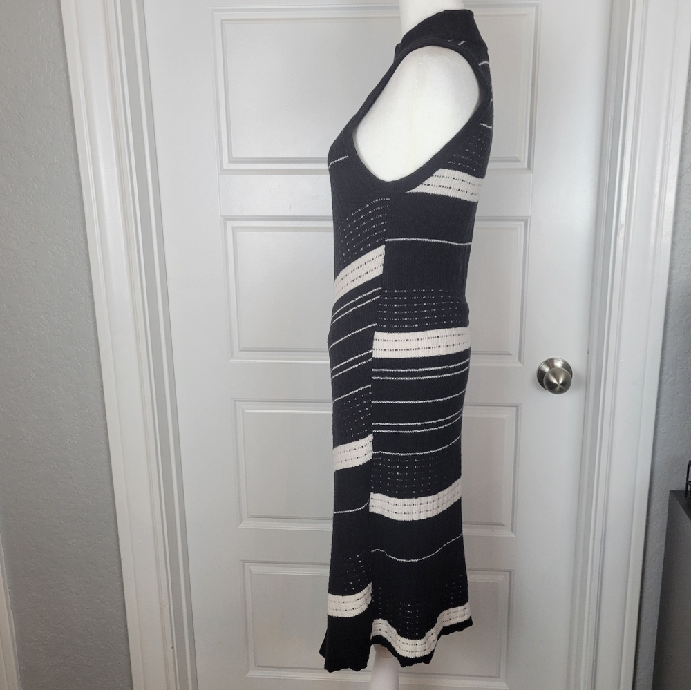 Anthropologie Moth Velda Asymmetrical Hem Striped Mock Neck Midi Dress Size S - Picture 6 of 10
